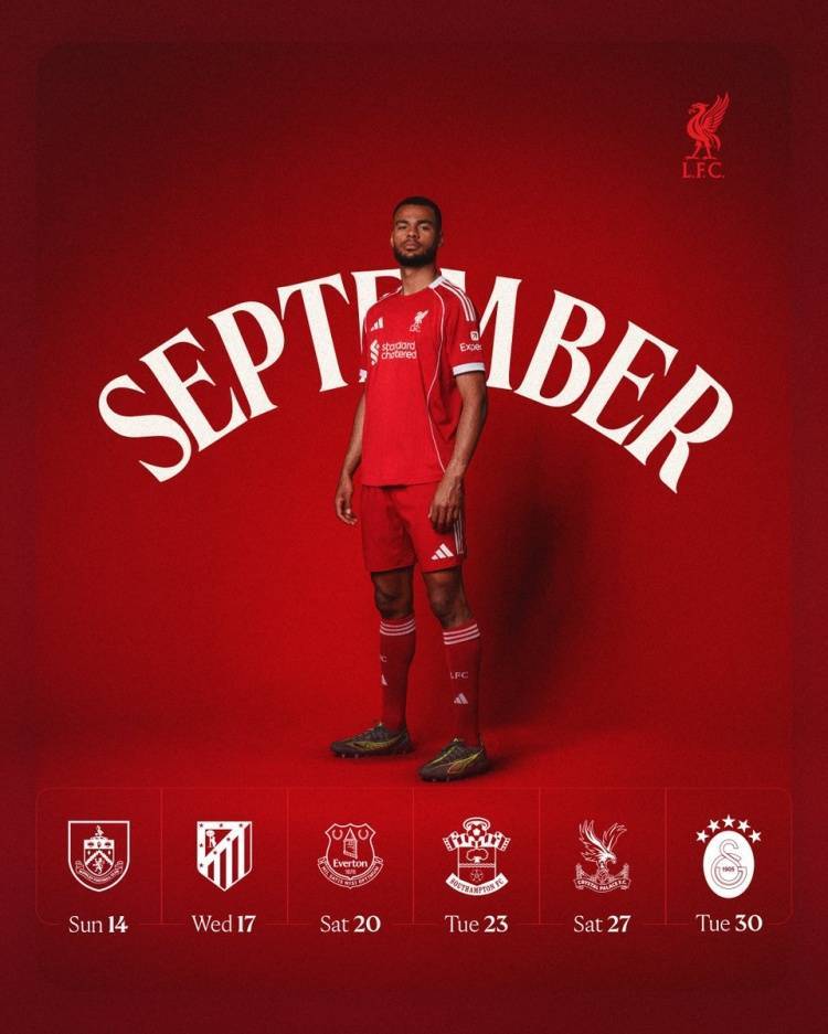 利物浦官方晒9月赛程：18日欧冠主场vs马竞 20日默西塞德德比